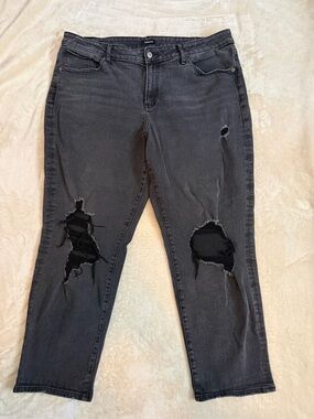 Express cropped Distressed Black Women's mid rise boyfriend jeans